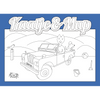 Coloring page card - Blue - 13x18cm - Jeetje's beach ride in the jeep